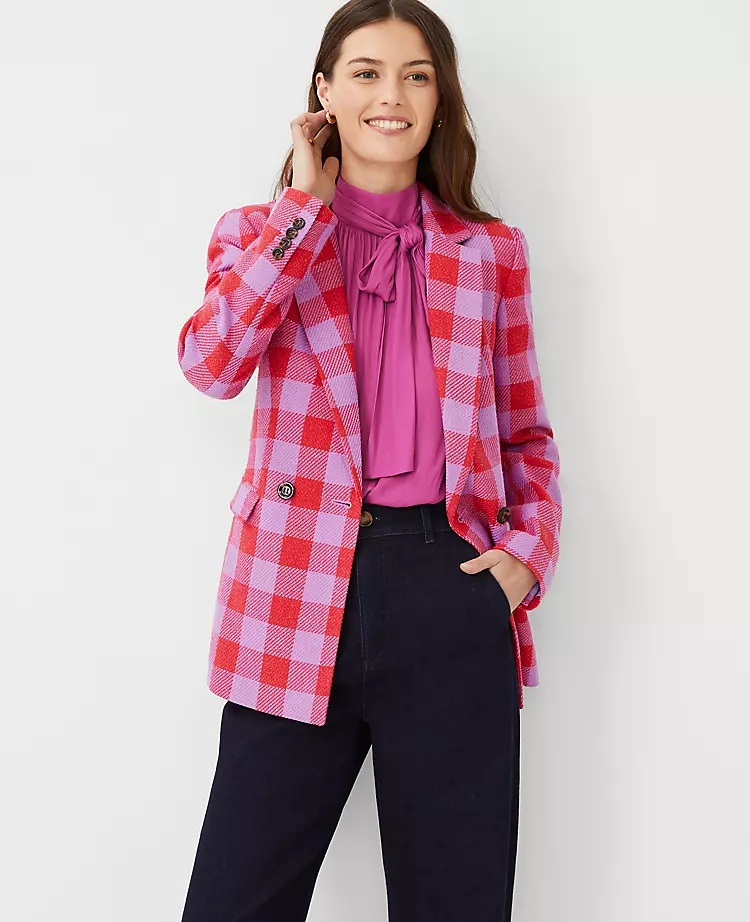 Modern Plaid Double Breasted Longline Blazer 1 Modern Plaid Double Breasted Longline Blazer