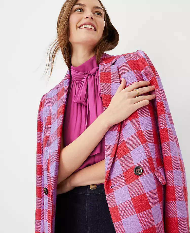 Modern Plaid Double Breasted Longline Blazer 3 Modern Plaid Double Breasted Longline Blazer - Image 3