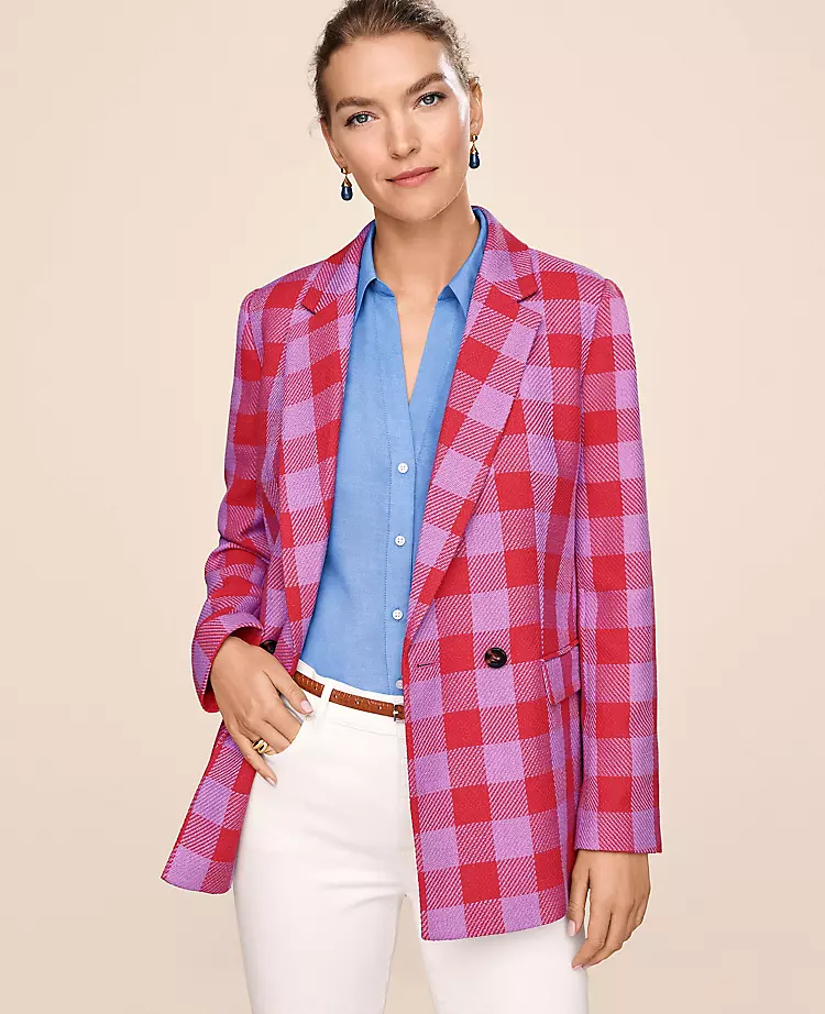 Modern Plaid Double Breasted Longline Blazer 4 Modern Plaid Double Breasted Longline Blazer - Image 4