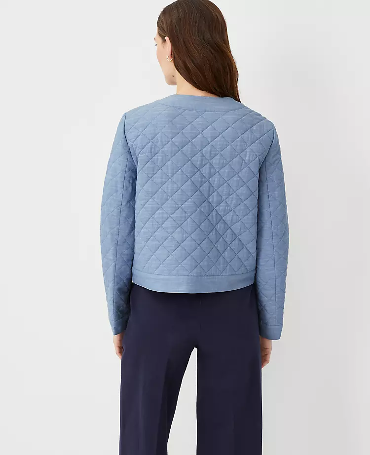 Women's Quilted Cropped Jacket - Cotton Button Front Blazer 2 Women's Quilted Cropped Jacket - Cotton Button Front Blazer - Image 2