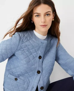 Women's Quilted Cropped Jacket - Cotton Button Front Blazer 7 Women's Quilted Cropped Jacket - Cotton Button Front Blazer -Ann Taylor Store 602699 0321 ALT2