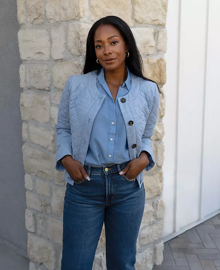 Women's Quilted Cropped Jacket - Cotton Button Front Blazer 5 Women's Quilted Cropped Jacket - Cotton Button Front Blazer - Image 5