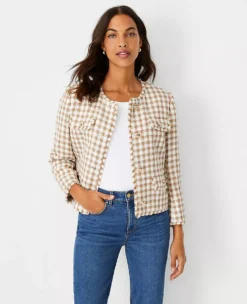 Elegant Fringe-Trimmed Tweed Button Jacket