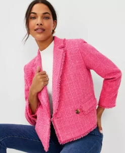 Fringe Tweed Double Breasted Jacket -Ann Taylor Store 602762 8353 ALT2