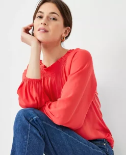 Mixed Media Smocked Neck Top -Ann Taylor Store 603246 4021 ALT2