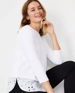 Eyelet Sleeve Mixed Media Top