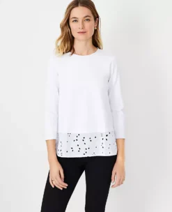 Eyelet Sleeve Mixed Media Top -Ann Taylor Store 603283 9000 ALT2
