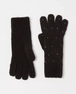 Sparkling Rhinestone Embellished Knit Gloves - Warm Winter Accessories