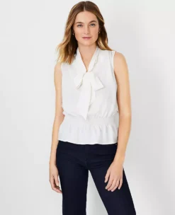 Tie Neck Smocked Waist Top 5 Tie Neck Smocked Waist Top -Ann Taylor Store 603352 9192 ALT2