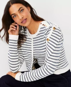 Striped Shoulder Button Sweater Tee -Ann Taylor Store 603477 9192 ALT2