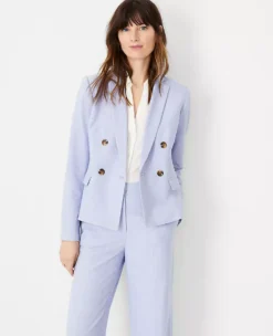 Women's Double Breasted Cross Weave Tailored Blazer Jacket