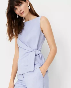 Sleeveless Side Tie Shell Top in Textured Cross Weave Fabric -Ann Taylor Store 603701 8106 ALT2
