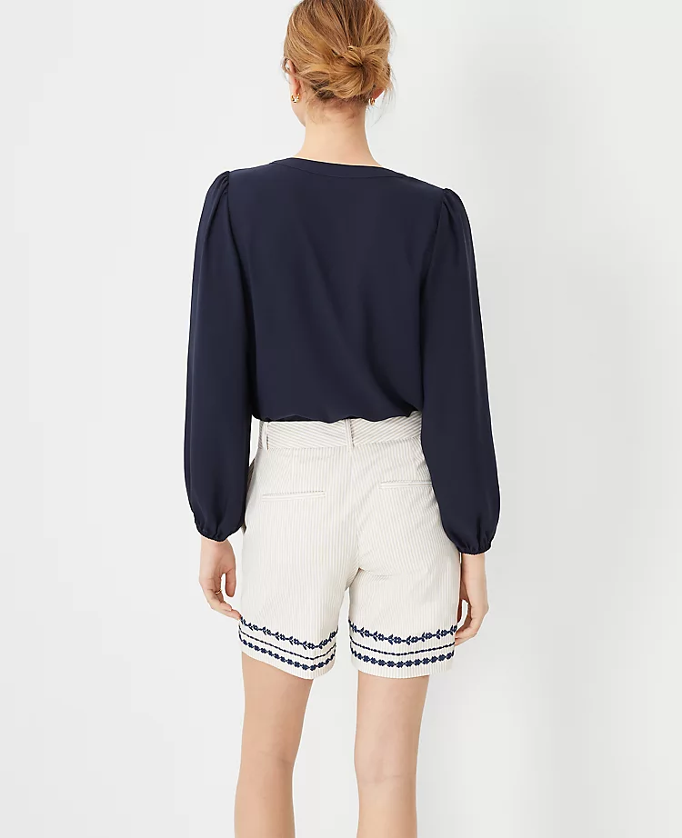 Floral Embroidered Stripe Metro Shorts - Tailored Mid-Thigh Fit 2 Floral Embroidered Stripe Metro Shorts - Tailored Mid-Thigh Fit - Image 2