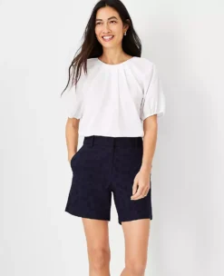 Women's Tailored Eyelet Metro Shorts - Mid-Thigh Cotton Fit