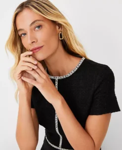 Contrast Trim Tweed Flounce Dress -Ann Taylor Store 603790 2222 ALT2