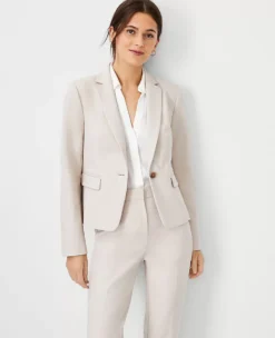 Stretch Cotton One Button Blazer - Tailored Professional Women's Jacket