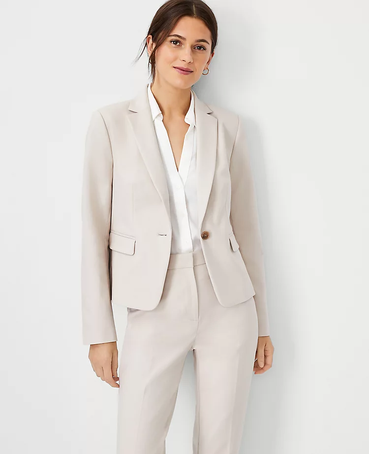 Stretch Cotton One Button Blazer - Tailored Professional Women's Jacket 1 Stretch Cotton One Button Blazer - Tailored Professional Women's Jacket