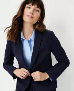 Stretch Cotton One Button Blazer - Tailored Professional Women's Jacket 5 Stretch Cotton One Button Blazer - Tailored Professional Women's Jacket -Ann Taylor Store 603943 9054 ALT2