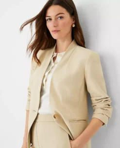 The Cutaway Blazer In Bi-Stretch Toasted Oat -Ann Taylor Store 603952 7879 ALT2