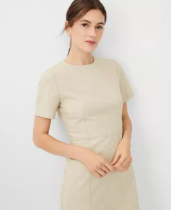 The Short Sleeve Sheath Dress In Bi-Stretch Toasted Oat 5 The Short Sleeve Sheath Dress In Bi-Stretch Toasted Oat -Ann Taylor Store 603954 7879 ALT2