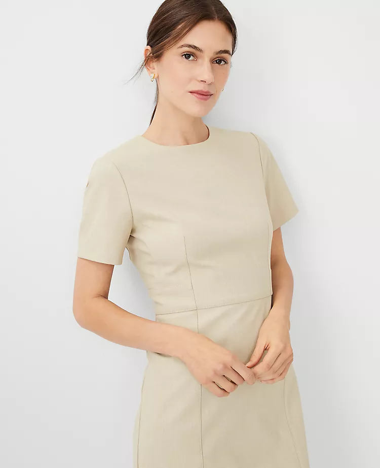 The Short Sleeve Sheath Dress In Bi-Stretch Toasted Oat 3 The Short Sleeve Sheath Dress In Bi-Stretch Toasted Oat - Image 3