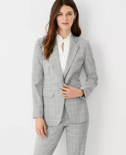 Plaid One-Button Tailored Blazer - Professional Notched Lapel Suit Jacket