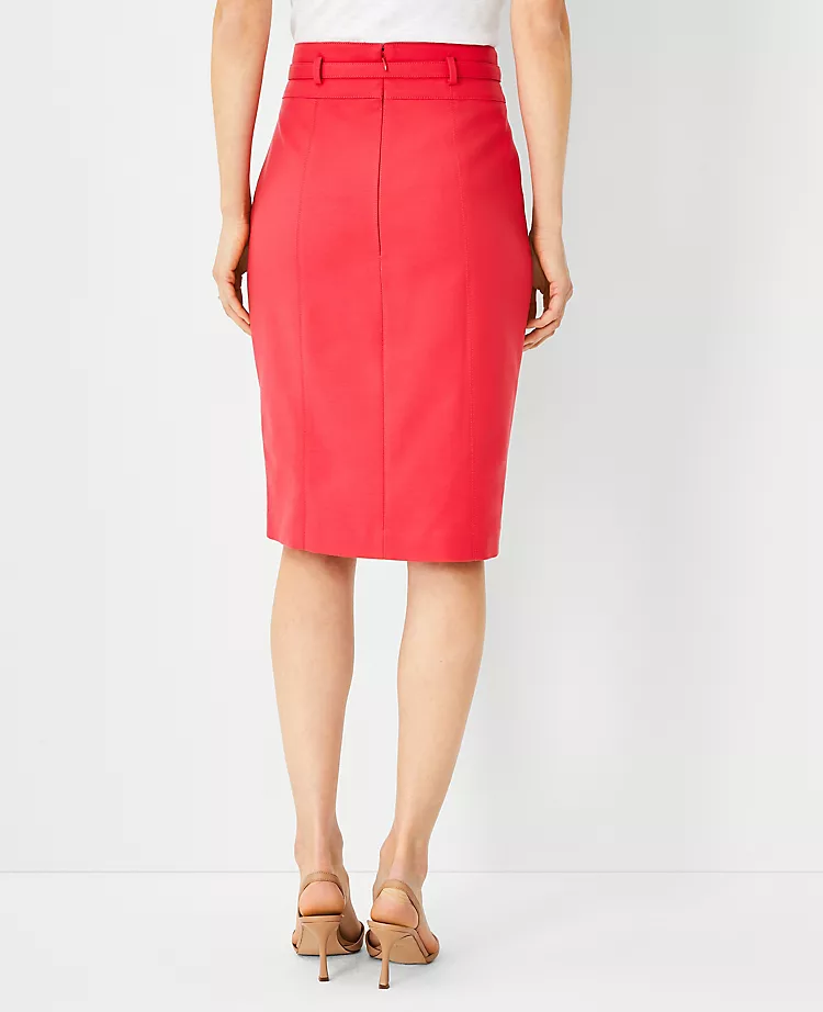 Stretch Cotton Belted Pencil Skirt - Tailored Knee-Length Workwear 2 Stretch Cotton Belted Pencil Skirt - Tailored Knee-Length Workwear - Image 2