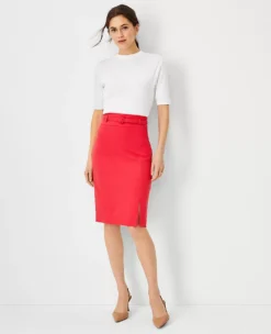 Stretch Cotton Belted Pencil Skirt - Tailored Knee-Length Workwear 5 Stretch Cotton Belted Pencil Skirt - Tailored Knee-Length Workwear -Ann Taylor Store 603983 6061 ALT2