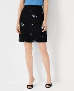 Embroidered Floral Tweed Skirt