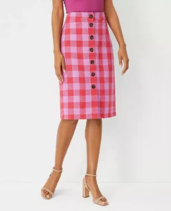 Plaid Button Front A-Line Skirt
