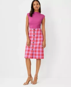 Plaid Button Front A-Line Skirt 5 Plaid Button Front A-Line Skirt -Ann Taylor Store 604014 8376 ALT2