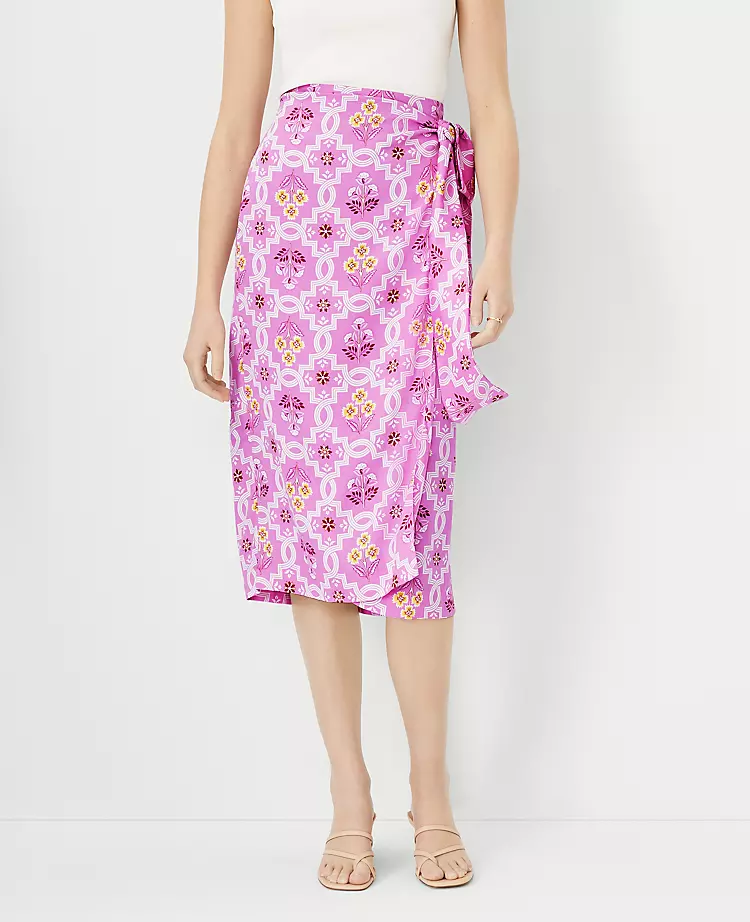 Tile Print Sarong-Inspired Wrap Pencil Skirt with Tie Waist 1 Tile Print Sarong-Inspired Wrap Pencil Skirt with Tie Waist