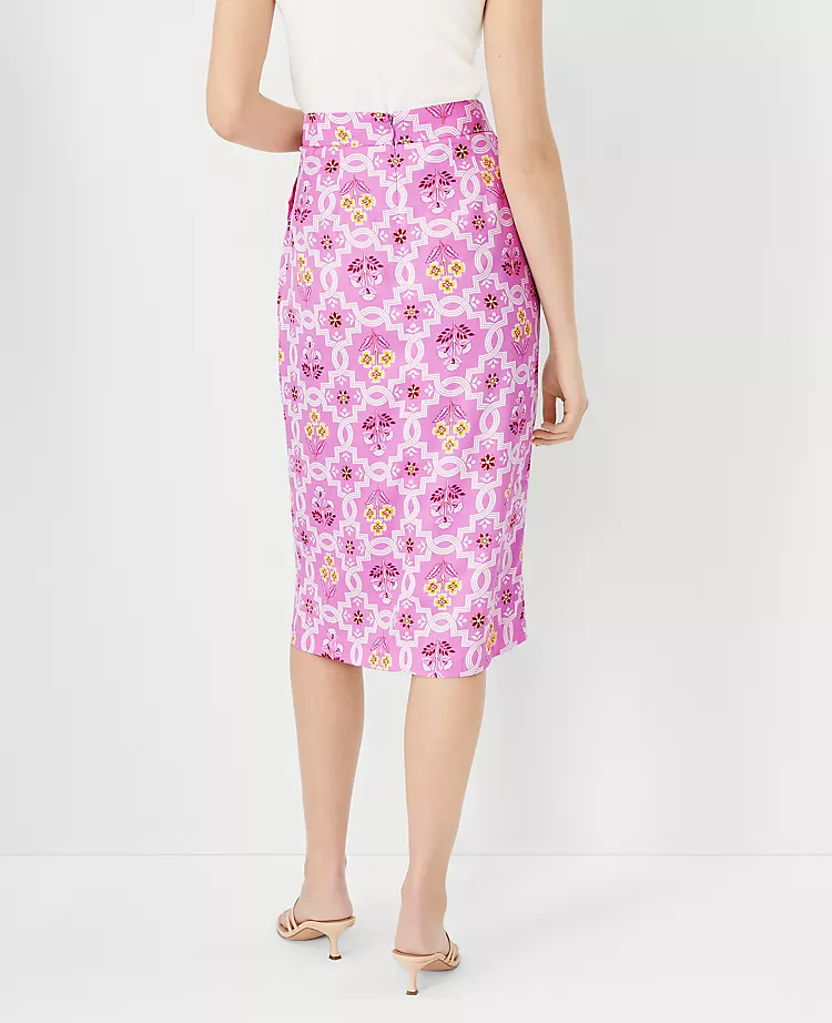 Tile Print Sarong-Inspired Wrap Pencil Skirt with Tie Waist 2 Tile Print Sarong-Inspired Wrap Pencil Skirt with Tie Waist - Image 2