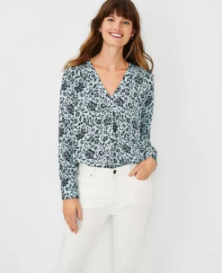 Floral Mixed Media Pleat Front Top