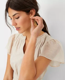 Metallic Stripe Flutter Sleeve Flare Midi Dress -Ann Taylor Store 604479 7879 ALT2