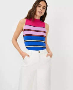 Striped Mock Neck Sweater Shell