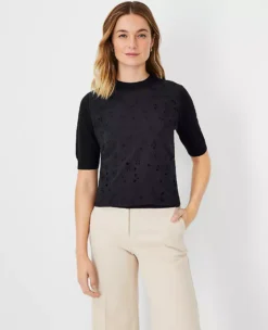 Eyelet Mixed Media Sweater Tee -Ann Taylor Store 604693 2222 ALT2
