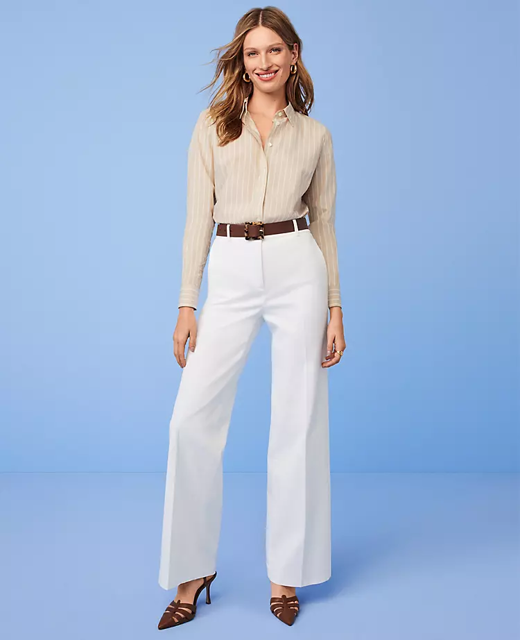 High Waisted Tailored Wide Leg Cotton Pants 4 High Waisted Tailored Wide Leg Cotton Pants - Image 4