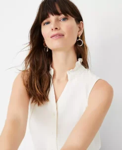 Sleeveless Ruffle Button Top