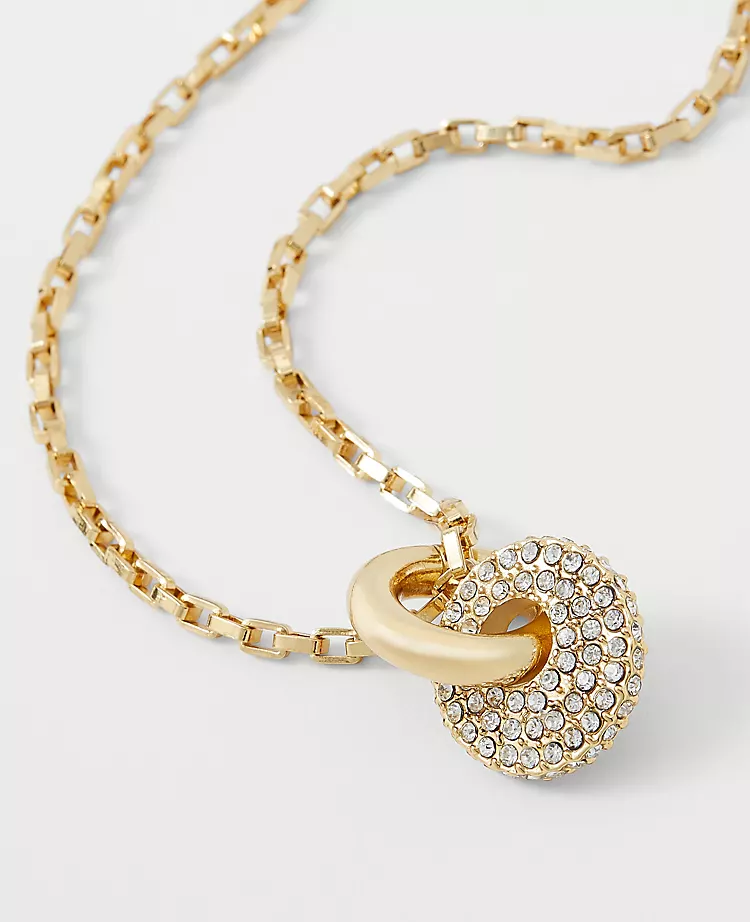 Pave Crystal Interlocked Hoop Pendant Necklace with Adjustable Chain 2 Pave Crystal Interlocked Hoop Pendant Necklace with Adjustable Chain - Image 2