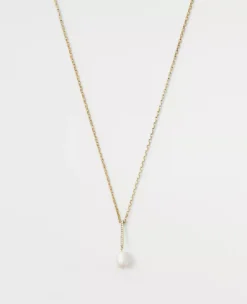 Pearlized Pave Bar Pendant Necklace with 24-Inch Adjustable Chain