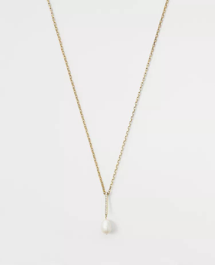 Pearlized Pave Bar Pendant Necklace with 24-Inch Adjustable Chain 1 Pearlized Pave Bar Pendant Necklace with 24-Inch Adjustable Chain
