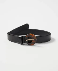 Tortoiseshell Print Buckle Skinny Leather Belt - Chic 1-Inch Waist Accessory