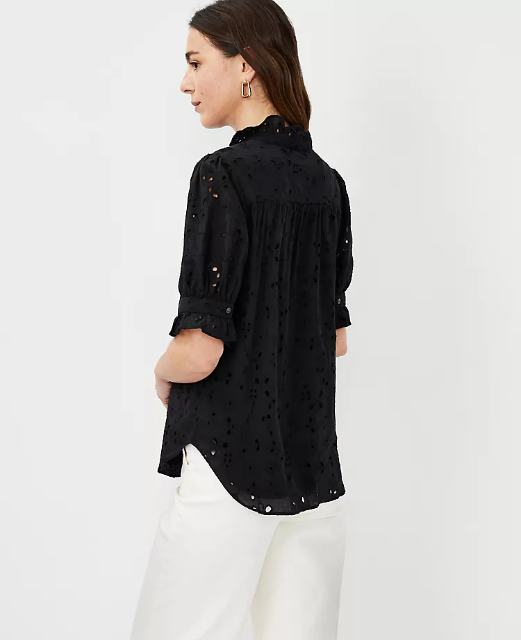 Eyelet Ruffle Button Top 2 Eyelet Ruffle Button Top - Image 2