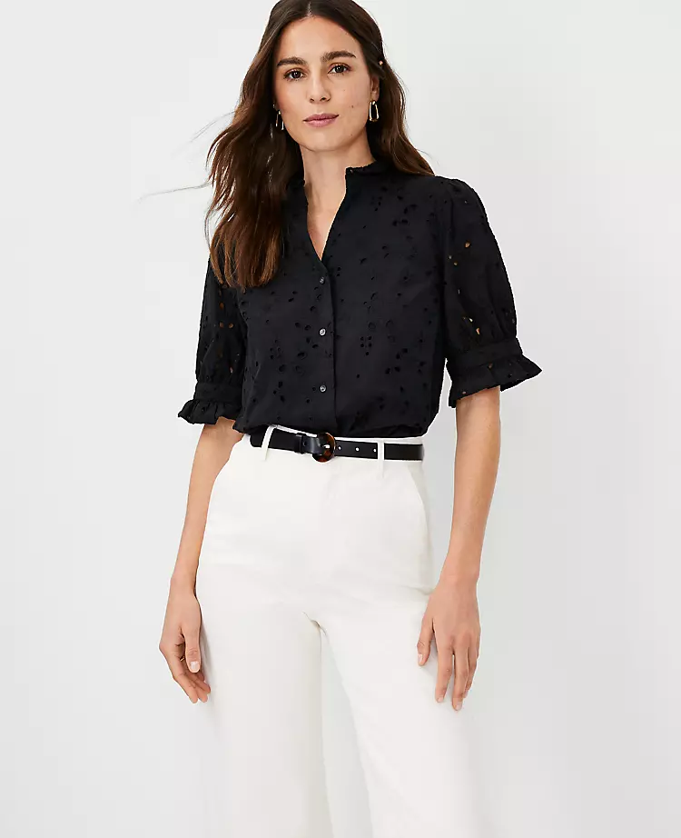 Eyelet Ruffle Button Top 3 Eyelet Ruffle Button Top - Image 3