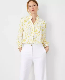 Floral Ruffle Button Top 5 Floral Ruffle Button Top -Ann Taylor Store 606811 9192 ALT2