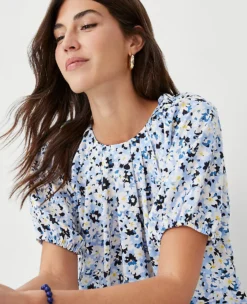 Floral Pleat Neck Top 5 Floral Pleat Neck Top -Ann Taylor Store 606820 4169 ALT2