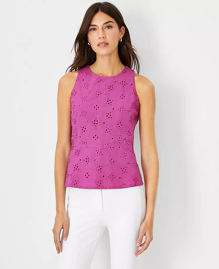 Eyelet Peplum Halter Shell 1 Eyelet Peplum Halter Shell