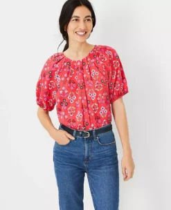 Floral Pleat Neck Top -Ann Taylor Store 606841 4021 ALT2