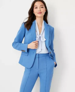 Tailored Double Knit One-Button Blazer - Wrinkle-Resistant Stretch Jacket